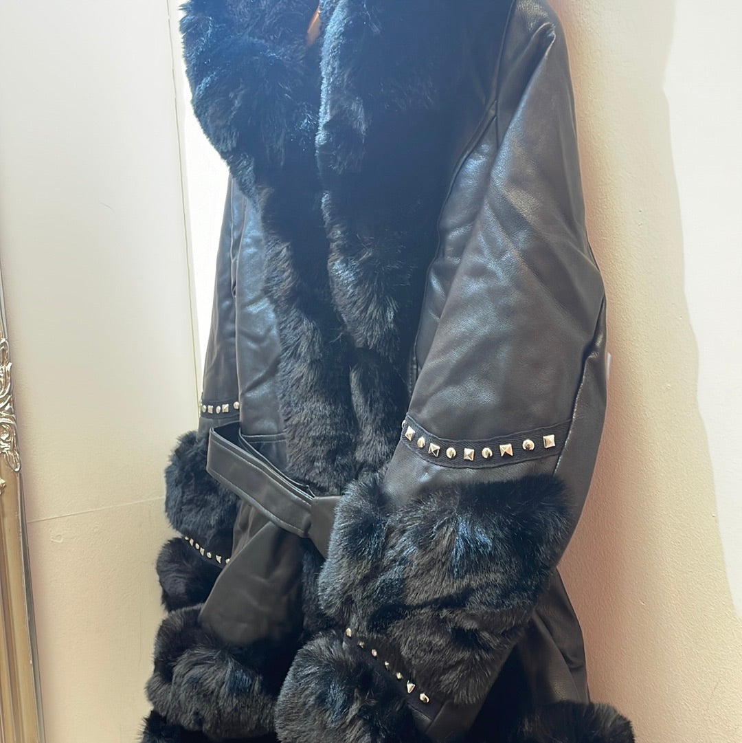 Eliza Faux Fur and PU Leather Kids Coat