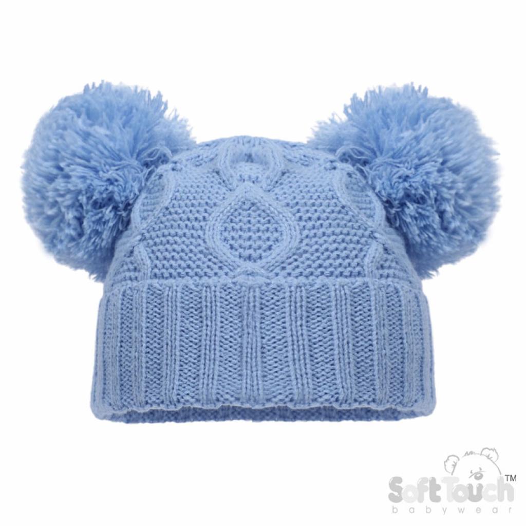 Blue Chain Knit Double PomPom Hat NB-12M