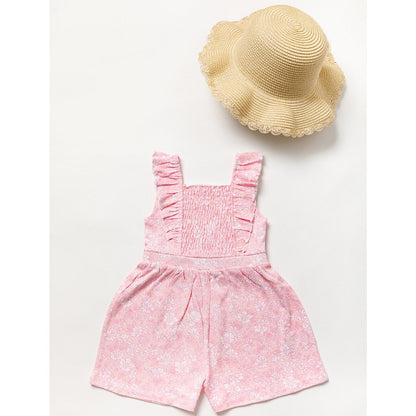 Pink Floral Frilled Romper & Sun Hat