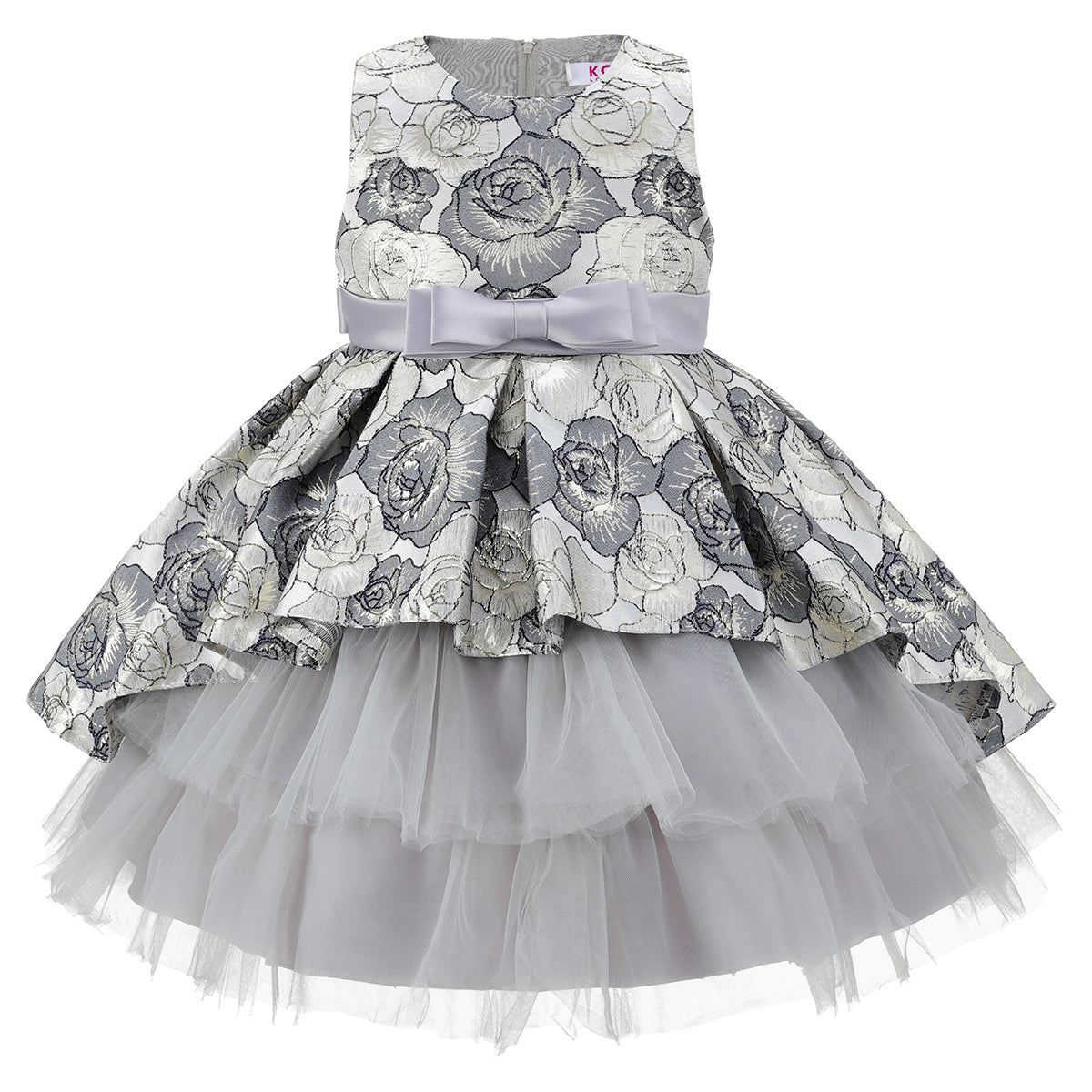 Silver Floral Peplum Contrast Dress, BONBONS BOUTIQUES LTD