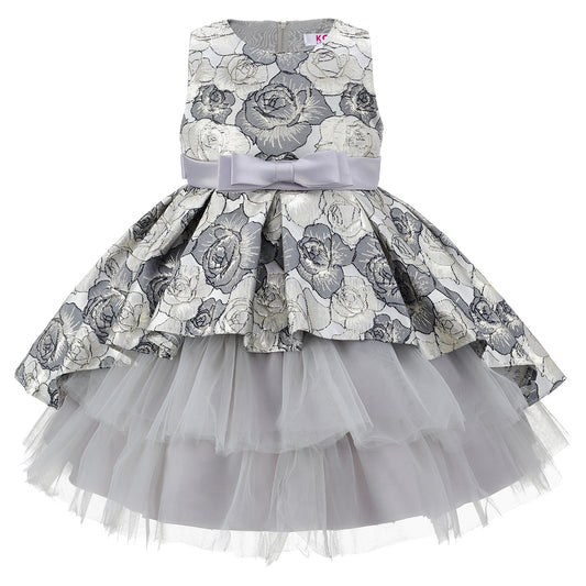 Silver Floral Peplum Contrast Dress, BONBONS BOUTIQUES LTD