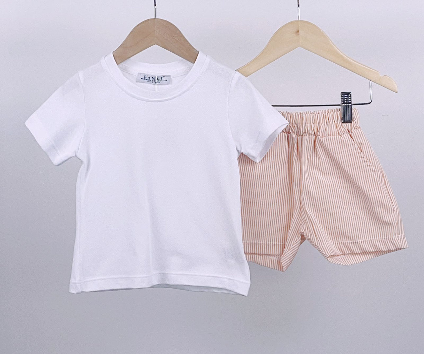 T-Shirt & Orange Pinstripe Shorts Set