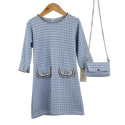 blue  Tweed Dress & Bag Set