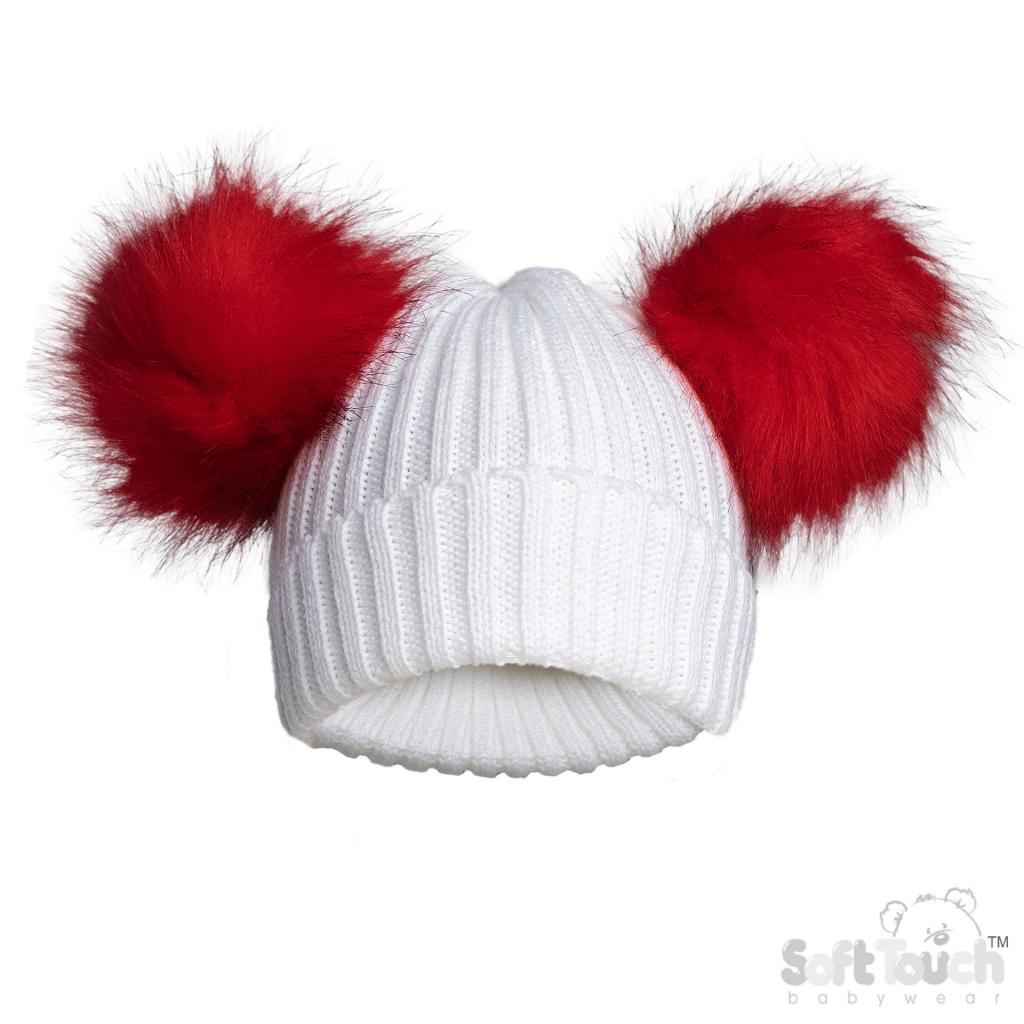 Red/White Double Pompom Hat