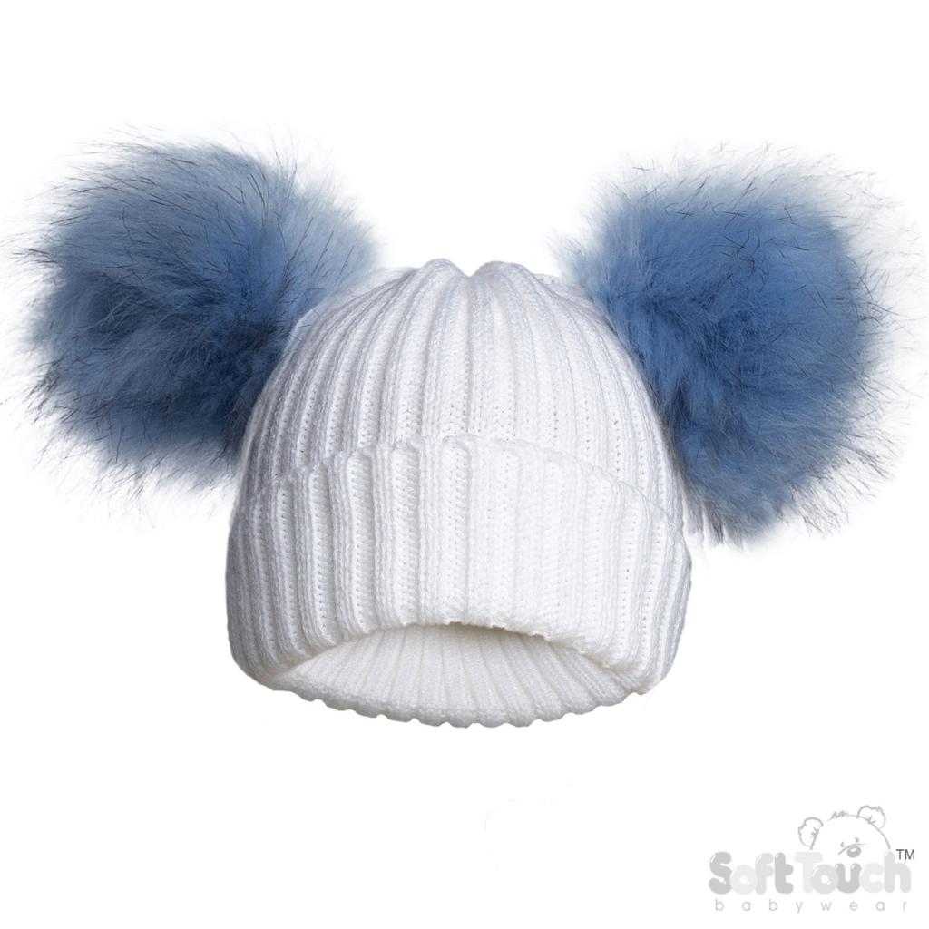 Blue/White Double Pompom Hat