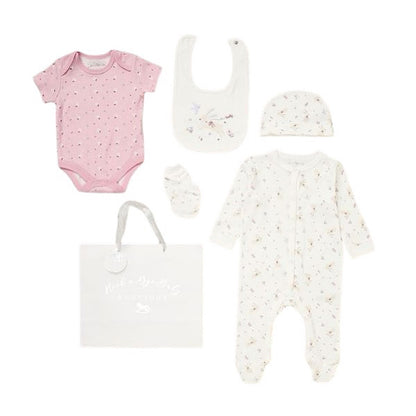 Ivory/Pink Floral 5PC Layette Set