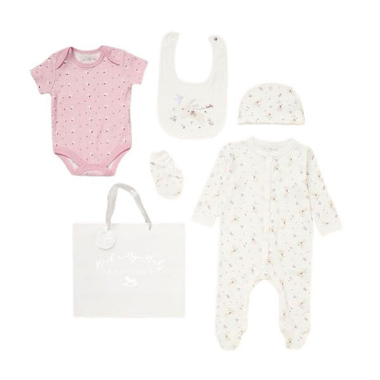 Ivory/Pink Floral 5PC Layette Set