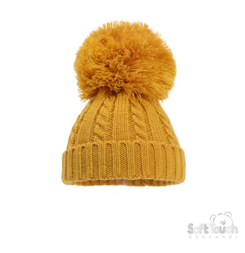 Mustard 'Elegance' Cable Knit Hat w/Pom Pom