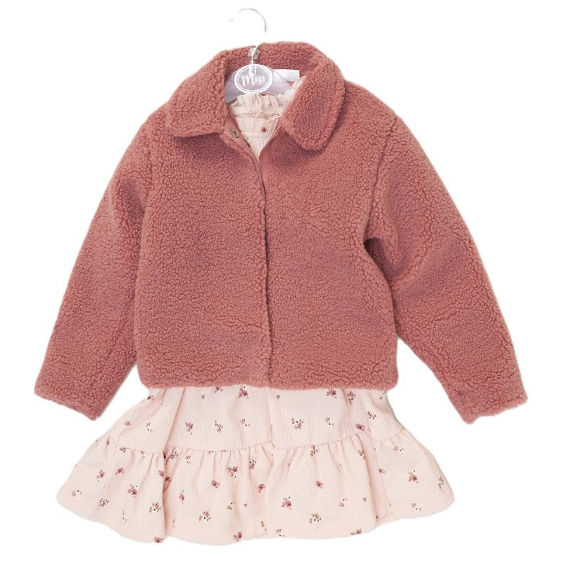 Girls Borg Jacket & Floral Print Dress