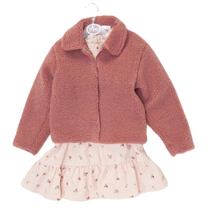 Girls Borg Jacket & Floral Print Dress