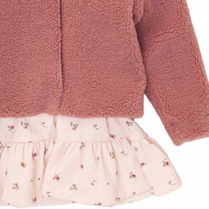 Girls Borg Jacket & Floral Print Dress