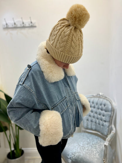 Kids Ivy Denim Jacket with Fur Trim