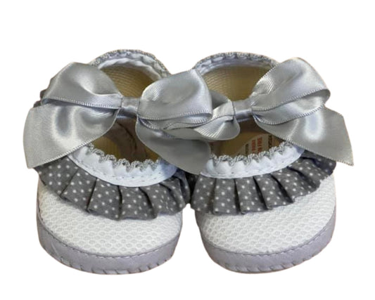 BABY GIRLS BOOTEES WITH DOTTED LACE & BOW – GREY (0-3 MONTHS)