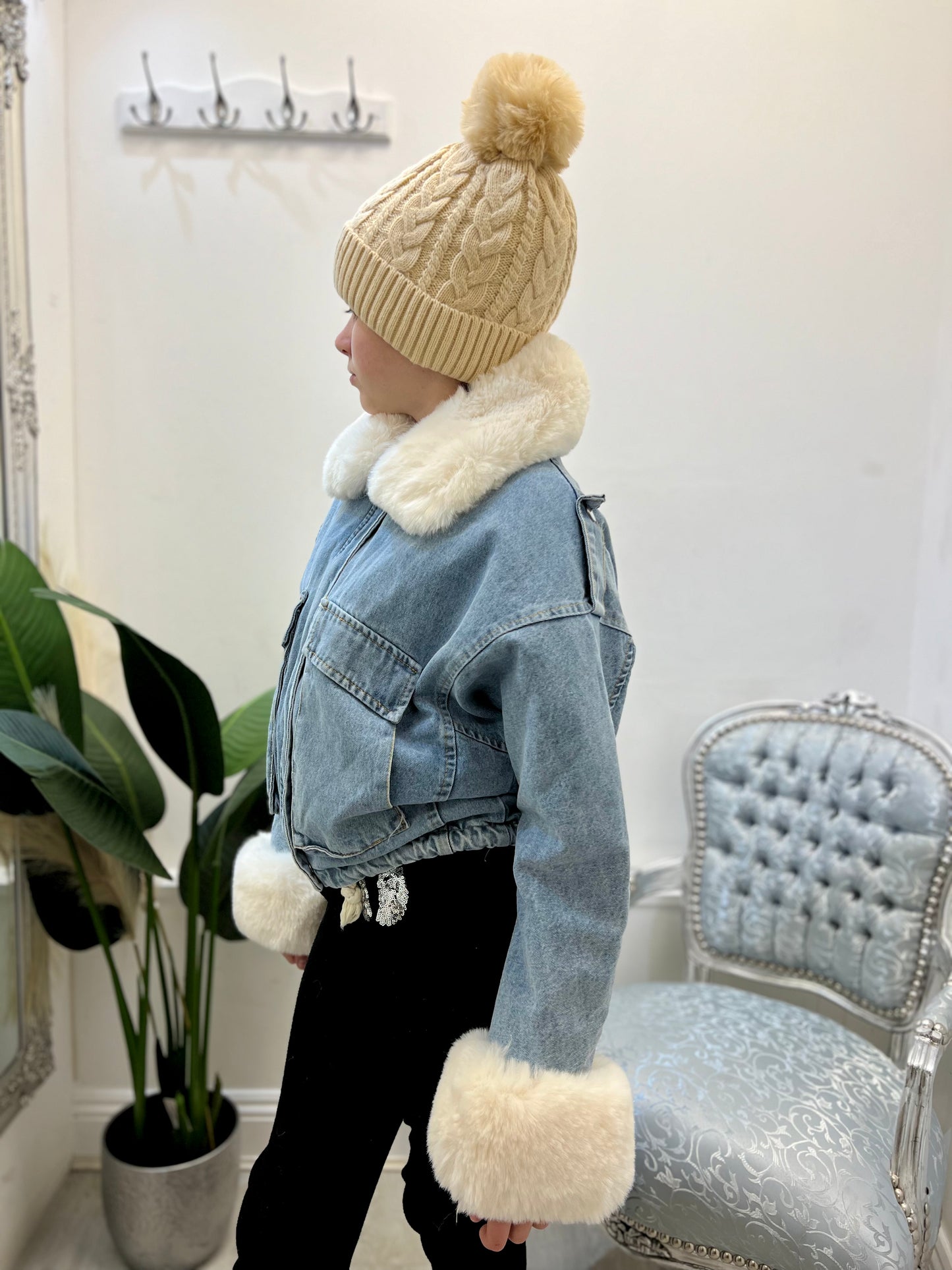 Kids Ivy Denim Jacket with Fur Trim