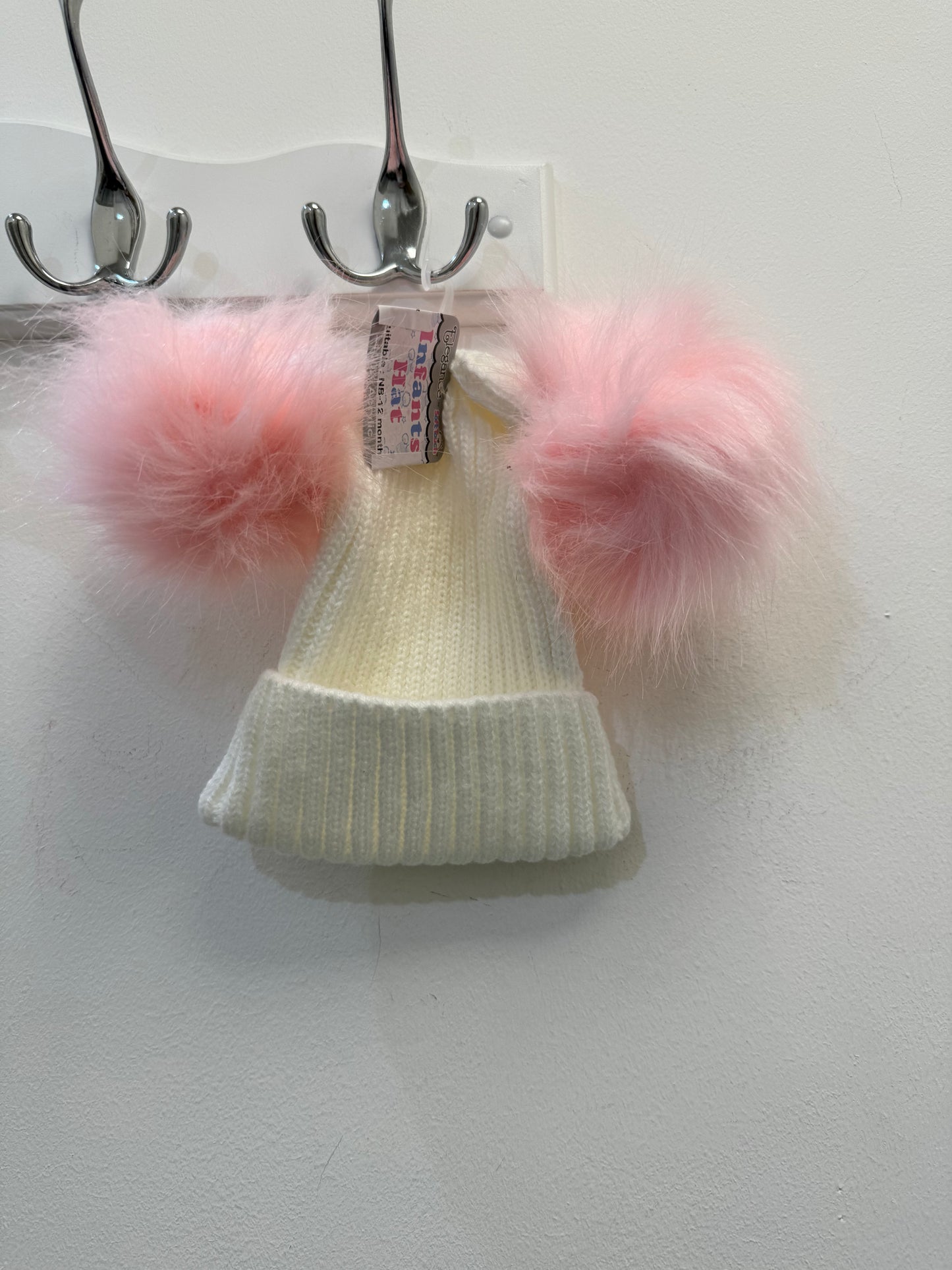Pink / White Double Pompom Hat