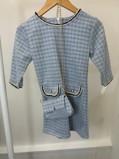 blue  Tweed Dress & Bag Set