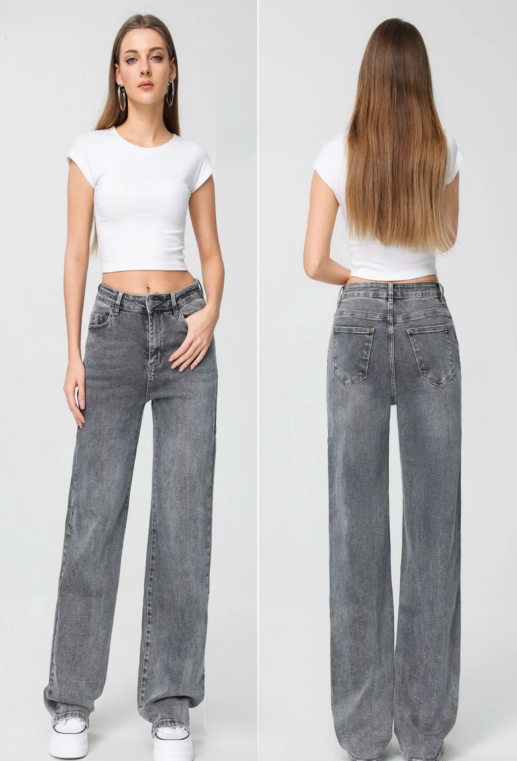 grey wide-leg jeans