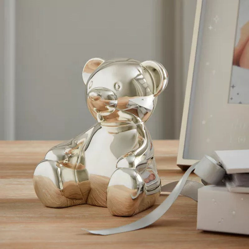 SILVER PLATED TEDDY BEAR MONEY BOX