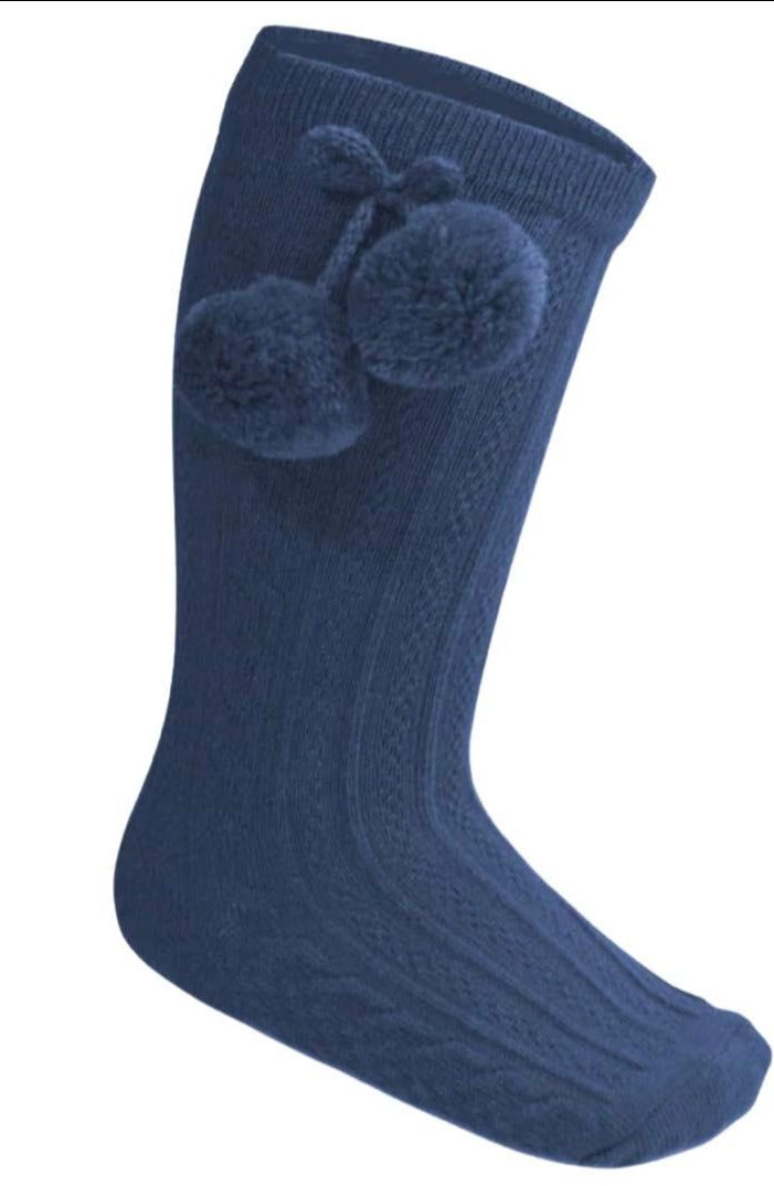 Steel Blue Pom Pom Socks
