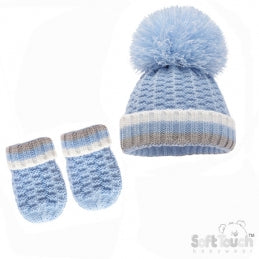 Bobble Hat & Mittens 2PC Set NB-12M