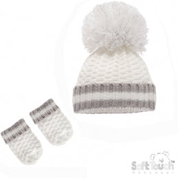 Bobble Hat & Mittens 2PC Set NB-12M