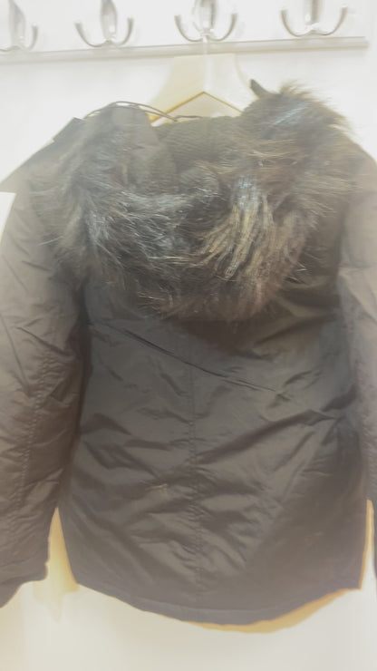 Black Longline Faux Fur Hooded Parka