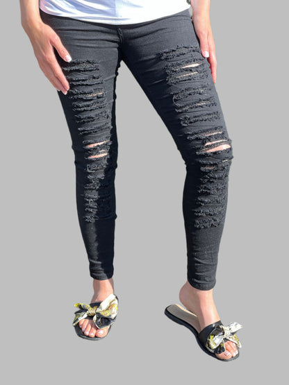 black ripped stretchy jeans