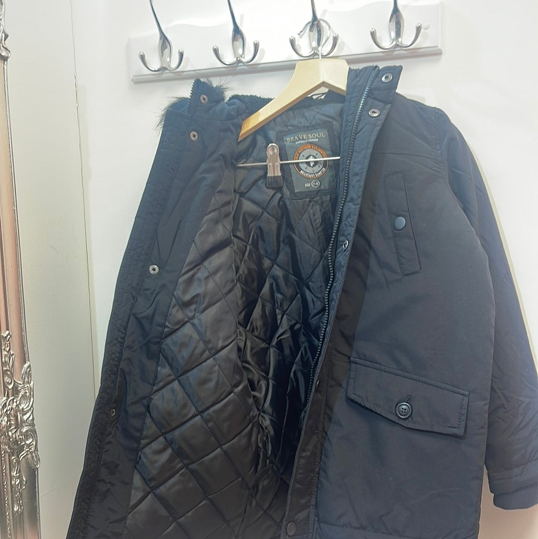 Black Longline Faux Fur Hooded Parka