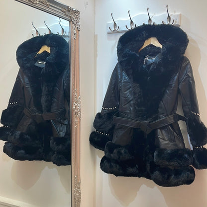 Eliza Faux Fur and PU Leather Kids Coat
