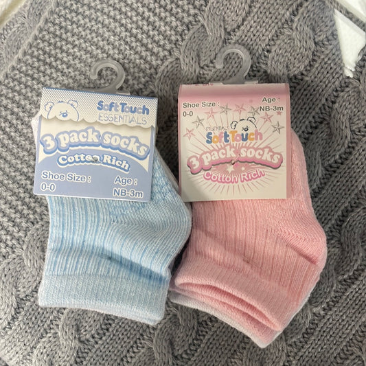Basic Plain 3 Pack Baby Socks