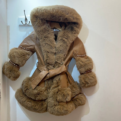 Eliza Faux Fur and PU Leather Kids Coat