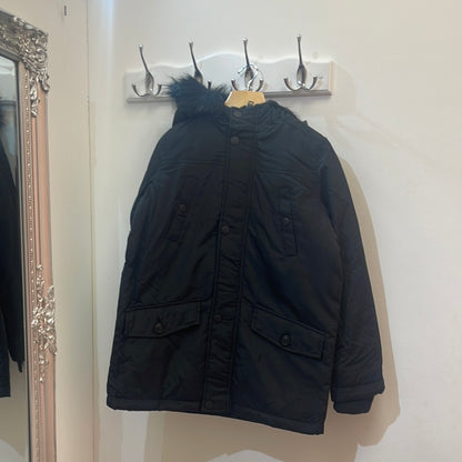 Black Longline Faux Fur Hooded Parka