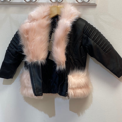 Kids Drew Leather Jacket with Fur Trim
