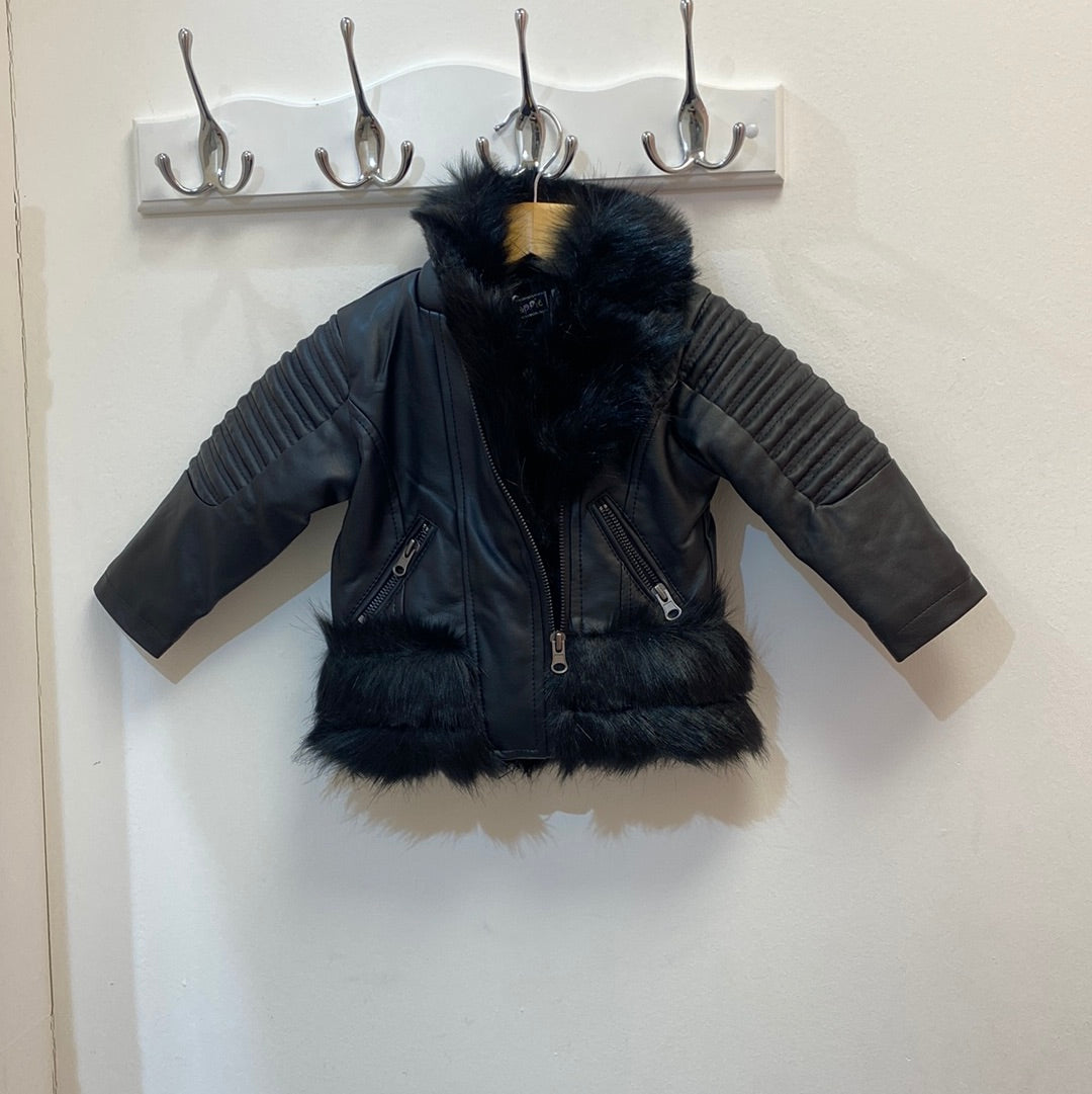 Kids Drew Leather Jacket with Fur Trim