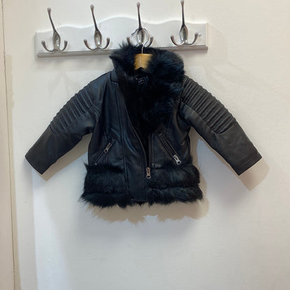 Kids Drew Leather Jacket with Fur Trim