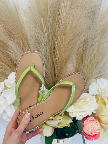 Jade Flip Flops with Diamante