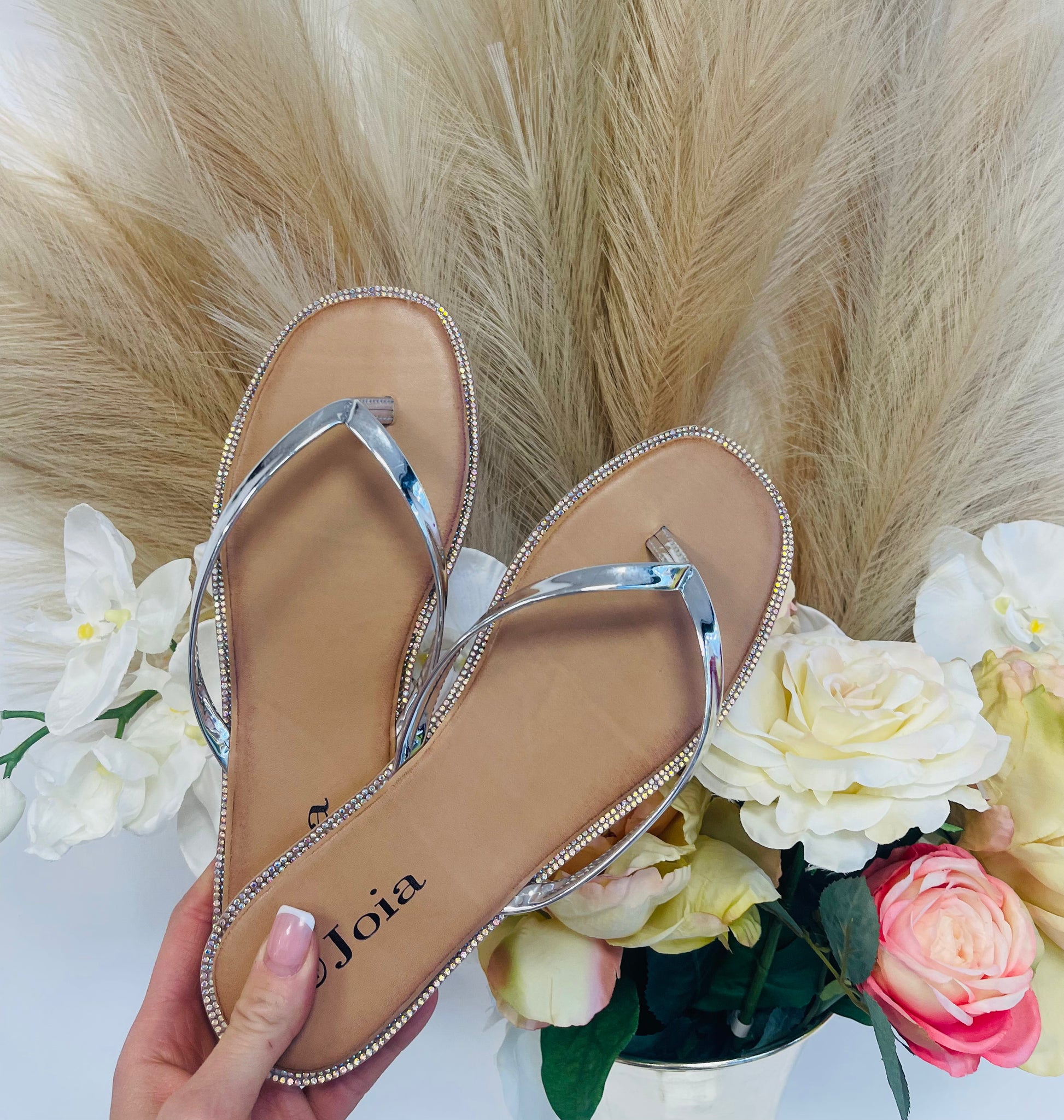 gold diamante flip flops