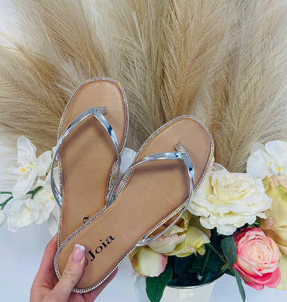Jade Flip Flops with Diamante