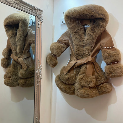 Eliza Faux Fur and PU Leather Kids Coat